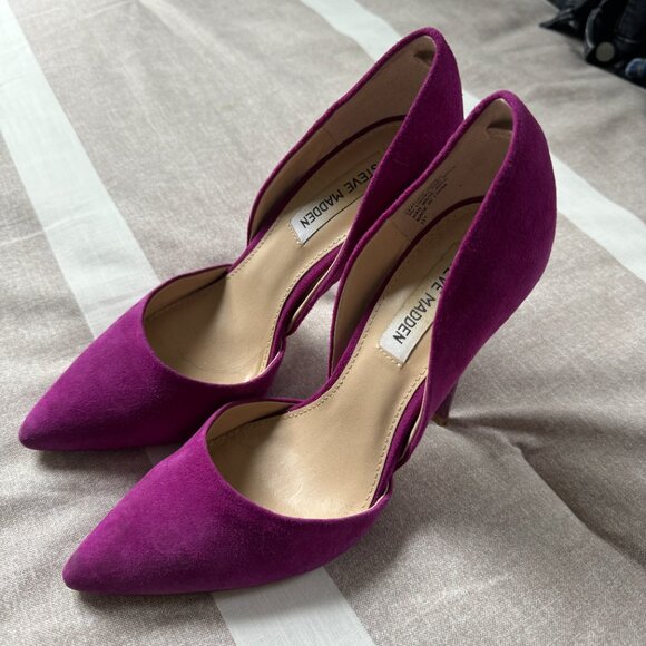 EUC Steve Madden Varcityy Suede Fuchsia Heels Sz 7.5M - Picture 2 of 6